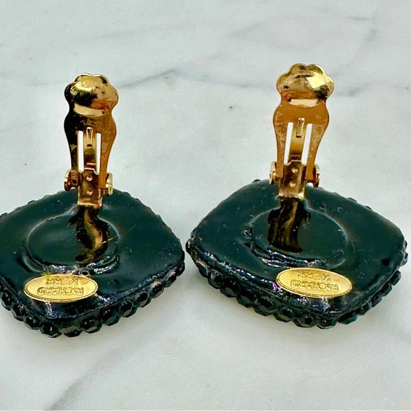 Vintage Richard Kerr Clip On Earrings Black White Square Statement Disco 80s - Picture 3 of 7